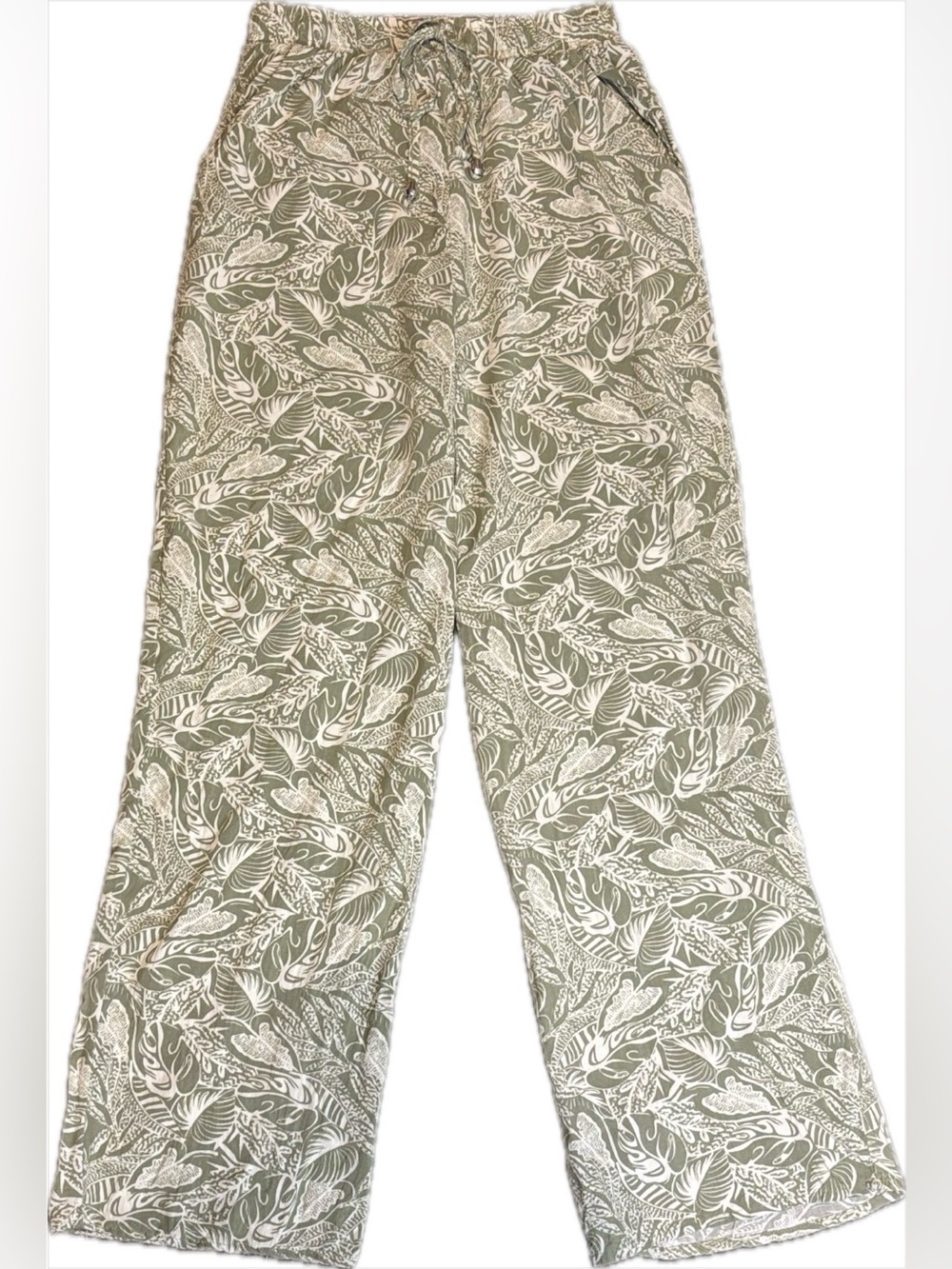 ✨love wish Casual 100% Rayon Green Leaf-Print Women’s Pants Small